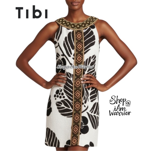 Tibi NWT rare beaded silk linen tropical leaf print mini-dress *shop@iamwarrior - Picture 3 of 14